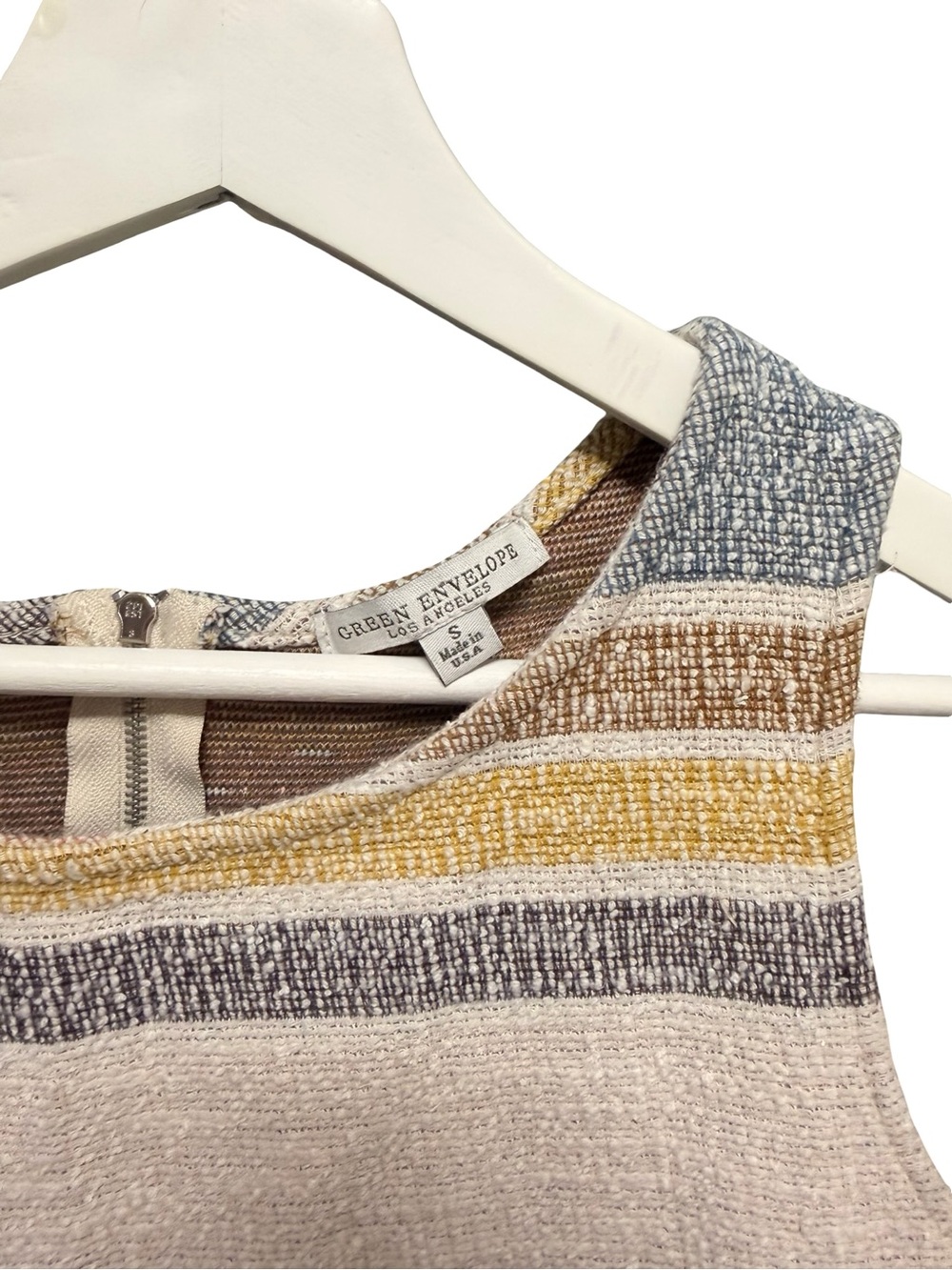 Green Envelope Pastel Stripe Boucle Crop Sleeveless Knit Tank Made in USA Small - Picture 5 of 6